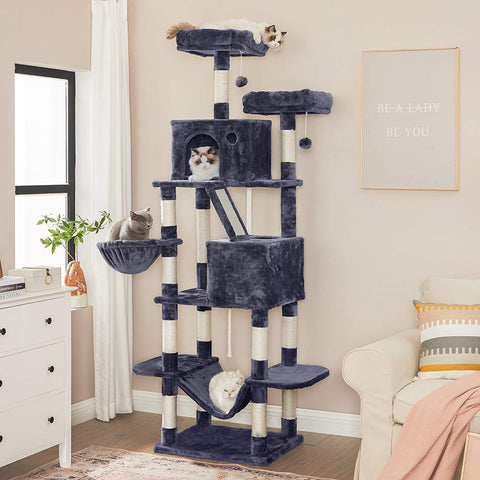 Rootz Scratching Post - Cat Tree - Hammock - Cave - Plush - Sisal - 7 Levels - Smoke Gray - 60 x 50 x 206 cm
