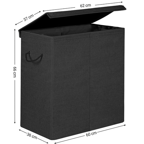 Rootz Black Laundry Basket - Laundry Baskets with Lid - Foldable - 69.25 x 39.4 x 5.6 cm