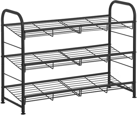 Rootz Shoe Rack - Shoes Organizer - 3 Levels - Max 12 Pairs of Shoes - Steel - Black - 68.5 x 27.5 x 49.5 cm
