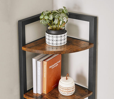 Rootz Corner Cabinet - Bookcase - Shelf - Metal - Processed Wood - Brown - Black - 30 x 30 x 150 cm