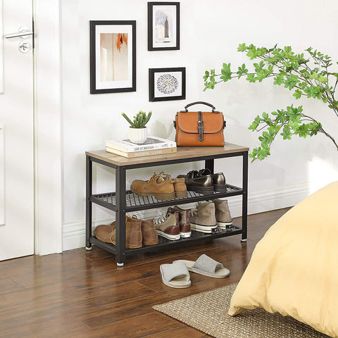 Rootz Shoe bench - Shoe rack - Shoe cabinet - Industrial - wood look, gray-black - 73 x 30 x 45