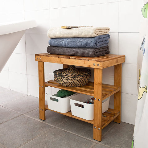 Rootz Bamboo Shoe Rack - Bench - Bathroom Shelf - 50cm x 29cm x 45cm