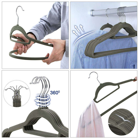 Rootz Coat Hangers - 100 Pieces - Anti-slip - Rotatable Metal Hook - Grey