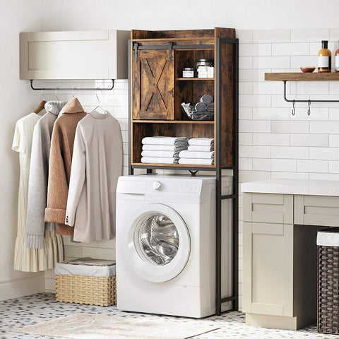 Rootz Storage Cabinet - Toilet Cabinet - Bathroom Cabinet - Steel Frame - Washing Machine Cabinet - Industrial - Brown - Black - 64 x 24 x 171 cm