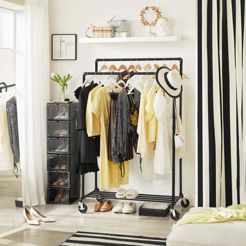 Rootz Coat rack - Clothes rail - Coat stand with 2 clothes rails and shelf - Loadable up to 110 kg - Industrial design - For bedroom and dressing room - Black