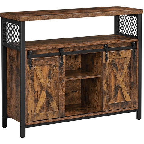 Rootz Sideboard - Storage Cabinet - Sideboard - Kitchen Cabinet - 2 Sliding Doors - Adjustable Shelf - Industrial - Brown - Black - 100 x 33 x 80 cm