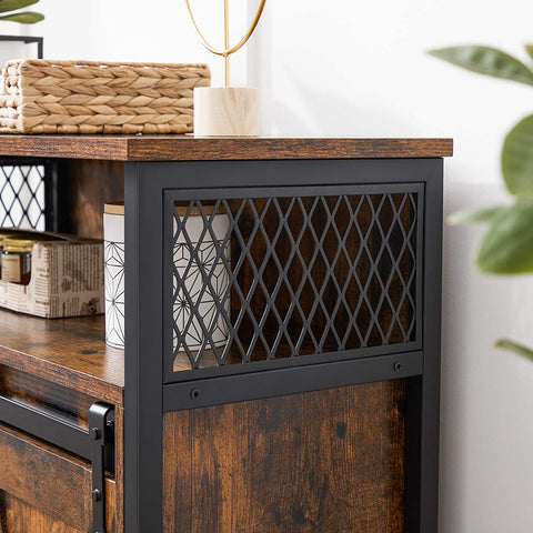 Rootz Sideboard - Storage Cabinet - Kitchen Cabinet - Sliding Door - Open Compartment - Adjustable Shelf - Industrial - Brown - Black - 70 x 30 x 80 cm