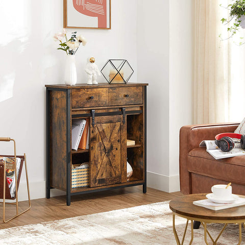 Rootz Sideboard - Chest of drawers - Storage cabinet - Sliding door - Industrial - Brown - Black - Processed Wood - Metal - 70 x 30 x 80 cm