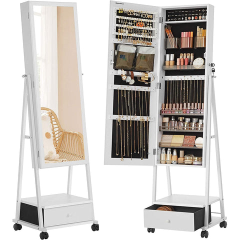 Rootz Jewelry Mirror - Mirror Cabinet - Jewelry Organizer - Drawer - On Wheels - White - MDF - 37 x 10 x 108.5 cm