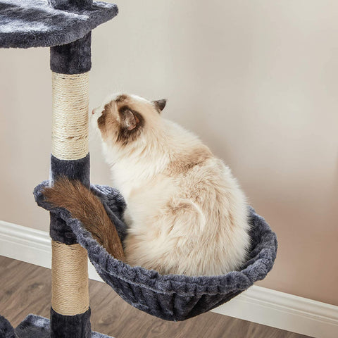 Rootz Scratching Post - Cat Tree - Hammock - Cave - Plush - Sisal - 6 Levels - Smoke Gray - 50 x 45 x 142 cm
