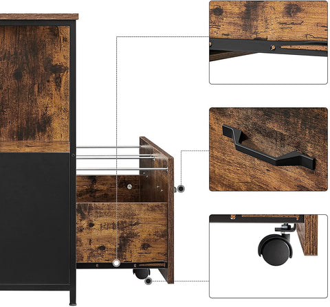 Rootz File Cabinet - Office Cabinet - 1 Drawer - Open Compartments - Sideboard - Processed Wood - Metal - Industrial - Brown - Black - 82 x 40 x 75 cm