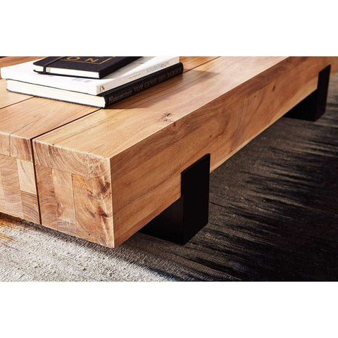 Rootz Coffee Table Wood - Living Room Table - Coffee Tables Brown - Metal Frame - 130 x 25 x 59 cm
