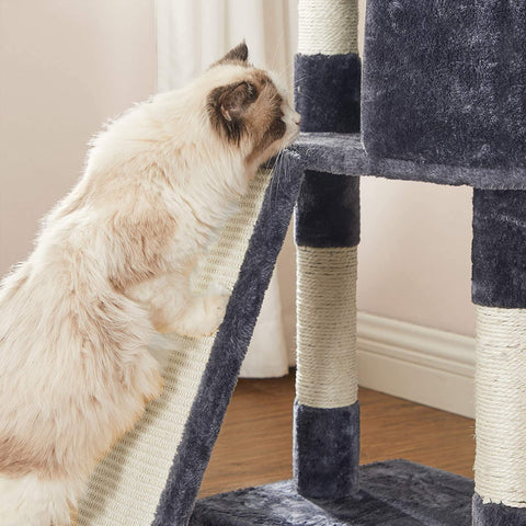 Rootz Scratching Post - Cat Tree - Cat Cave - 4 Levels - Smoke Gray - Beige - Plush - Sisal - 50 x 35 x 115 cm