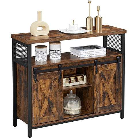 Rootz Sideboard - Storage Cabinet - Sideboard - Kitchen Cabinet - 2 Sliding Doors - Adjustable Shelf - Industrial - Brown - Black - 100 x 33 x 80 cm