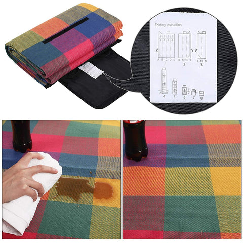 Rootz Picnic Blanket - Beach Blanket - Waterproof Bottom - Foldable - Red - Green - Orange - 195 x 150 cm