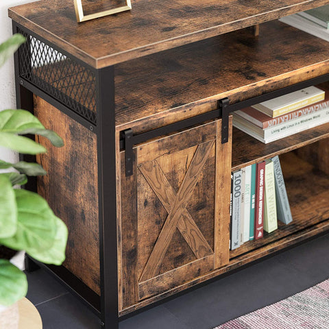 Rootz TV Furniture - TV Cabinet - 2 Sliding Doors - Up to 60 Inch - 135 x 40 x 76 cm - Adjustable Shelves - Industrial - Brown - Black