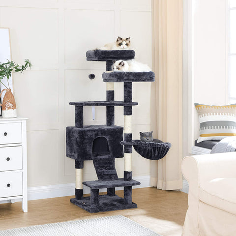 Rootz Scratching Post - Cat Tree - Hammock - Cave - Plush - Sisal - 6 Levels - Smoke Gray - 50 x 45 x 142 cm