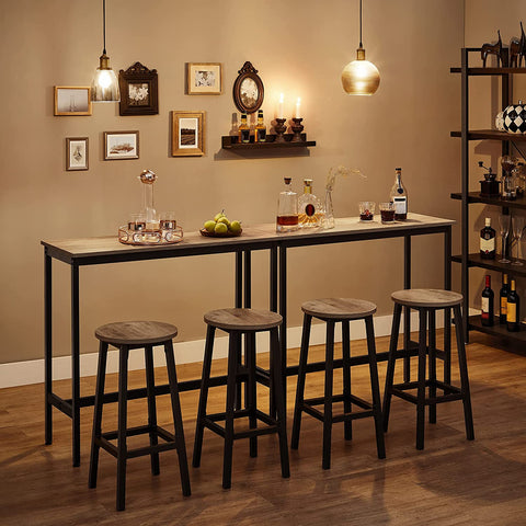 Rootz Bar Stools - Set Of 2 - Kitchen Chair - Metal Frame - Processed Wood - Gray - 32 x 65 cm
