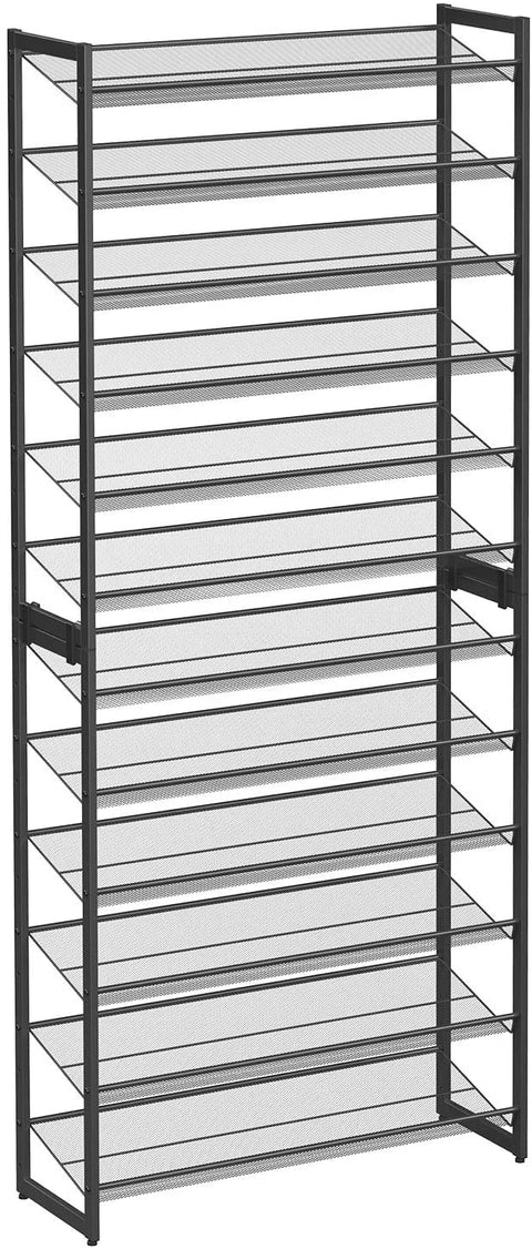Rootz Shoe Rack - 12 Levels - 48-60 Pairs of Shoes - Metal - Adjustable Shelves - Black - 92.5 x 30.7 x 223 cm