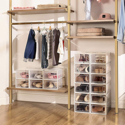 Rootz Shoe Boxes - Set Of 8 - Storage Boxes - Organizer - Foldable - Stackable - Up To Size 42 - Transparent White