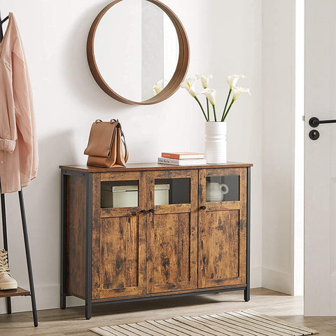 Rootz Sideboard - Kitchen cabinet - Storage cabinet - Industrial - Processed Wood - Metal - Brown - Black - 100 x 35 x 75 cm