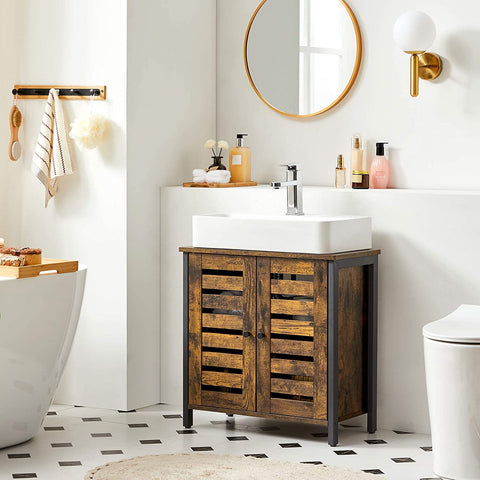 Rootz Bathroom Furniture - Bathroom Cabinet - Washbasin Base Cabinet - 2 Doors - Industrial - Brown - Black - Processed Wood - Steel - 60 x 30 x 60 cm