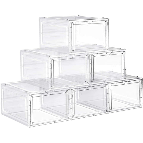 Rootz Set Of 6 Shoe Boxes - Shoe Storage - Shoes Organizer - Plastic - Transparent - Stackable - 27 x 34.5 x 19 cm - Shoes Up To Size 45