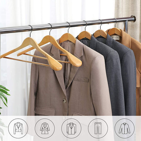 Rootz Pakhangers - Clothes Hangers - Set Of 6 - Solid Wood - Anti-Slip - Swivel Hook - Brown - 44 x 5.5 x 23 cm