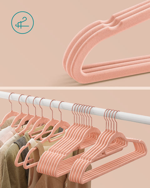 Rootz Hangers - Velvet Hangers - Set Of 50 Velvet Hangers - Velvet Clothes Hanger - Premium Quality Hanger - Stylish Velvet Hanger - Light Brown - 43.5 x 0.6 x 22.5 cm