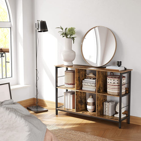 Rootz Bookcase - Compartment Cabinet - Storage Cabinet - Brown - Black - Processed Wood - Metal - 120 x 33 x 80 cm