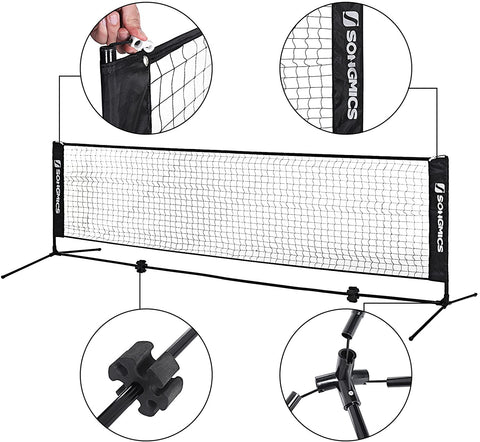 Rootz Badminton Net - Tennis Net - Adjustable Height - Iron Frame - Transport Bag - Blue - Black - Yellow