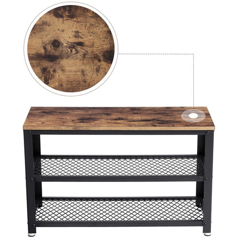 Rootz Shoe Rack - Storage Rack - 3 Layer - Industrial - Rustic Brown - 73 x 30 x 45 cm