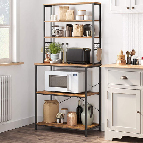Rootz Kitchen Cabinet - Kitchen Rack - 6 Hooks - Metal - Industrial - Brown - Black - 80 x 40 x 167 cm