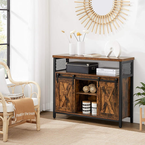 Rootz Sideboard - Storage Cabinet - Sideboard - Kitchen Cabinet - 2 Sliding Doors - Adjustable Shelf - Industrial - Brown - Black - 100 x 33 x 80 cm