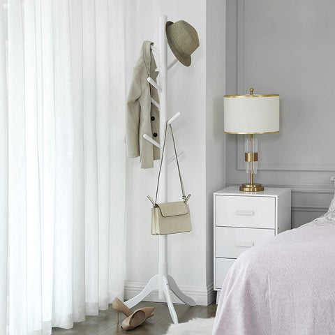 Rootz Coat Rack - Tree-shaped - Freestanding - 8 Hooks - Solid Wood - Rubberwood - White - ?57 x 57 x 177 cm
