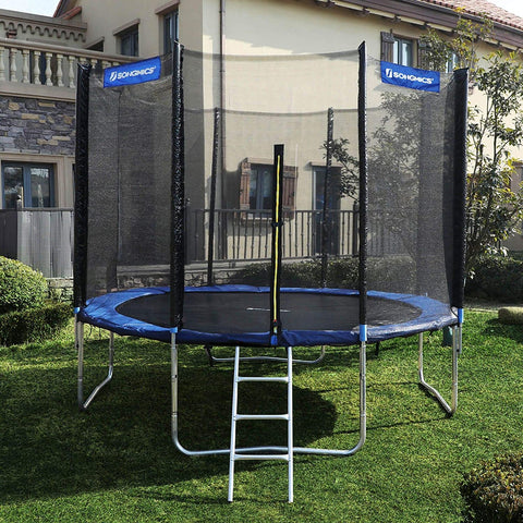 Rootz Trampoline - Garden Trampoline - Round - Ladder - Padded Rods - Safety Net - Black - Blue - 427 cm
