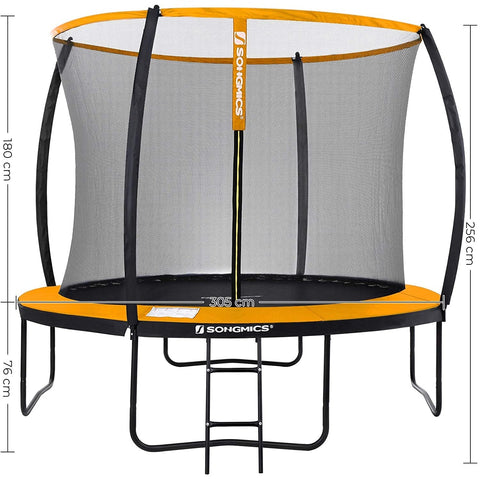 Rootz Trampoline - Garden Trampoline - Round - Safety Net - Ladder - Bow Poles - Safety Test - Black - Orange - 305/366 cm