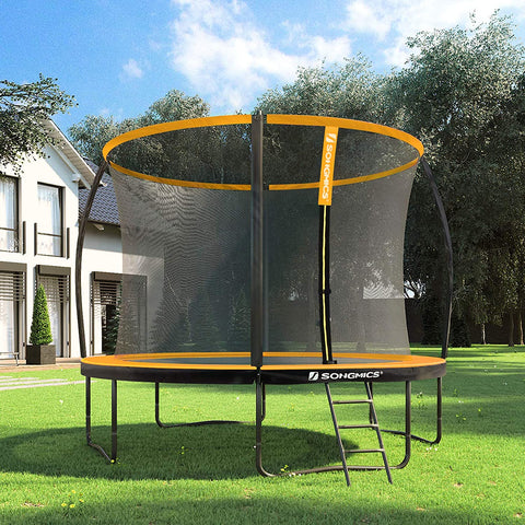 Rootz Trampoline - Garden Trampoline - Round - Safety Net - Ladder - Bow Poles - Safety Test - Black - Orange - 305/366 cm