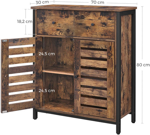 Rootz Industrial Storage Cabinet - Chest of Drawers - Bookcase - Sideboard - 2 Doors and 2 Drawers - 70 x 30 x 80 cm