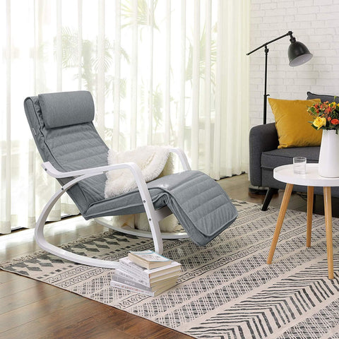 Rootz Rocking Chair With Footrest - Adjustable Lounger - Relax Chair - Armchair - Birch Wood - 150 kg load capacity - Gray