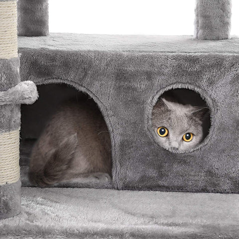Rootz Cat Tree - Scratching Post - Hammock - Cat Cave - 6 Levels - Gray - Beige - 50 x 50 x 164 cm