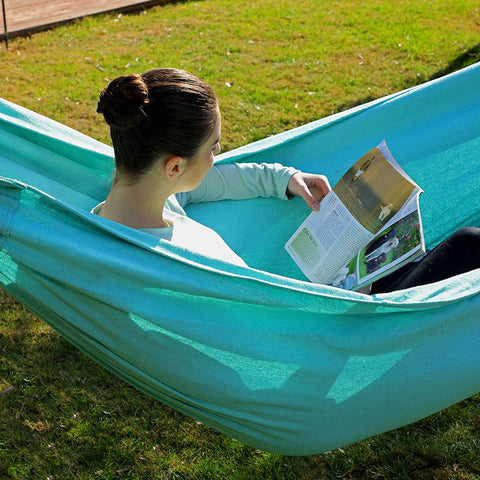 Rootz Hammock - 2 Persons - Outdoor - Transport Bag - Attachment Straps - Carabiner - Light Blue - Cotton - Polyester - Turquoise - 210 x 150 cm