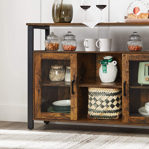 Rootz Sideboard - Storage Cabinet - Sideboard - Kitchen Cabinet - 2 Doors - 2 Open Compartments - Industrial - Brown - Black - Processed Wood - Metal - 100 x 35 x 80 cm