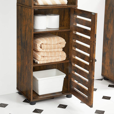 Rootz Storage Cabinet - Bathroom Cabinet - High Cabinet - 3 Open Compartments - Hinged Door - Adjustable Shelves - Industrial - Brown - Processed Wood - 40 x 30 x 167 cm