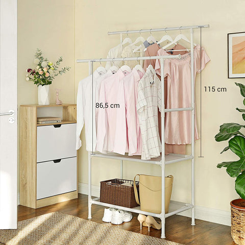 Rootz Clothes Rack - Coat Rack - Clothes Rail - Metal - 2 Rods - ?114 x 45 x 171 cm