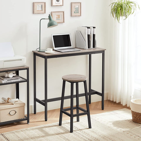 Rootz Bar Stools - Set Of 2 - Kitchen Chair - Metal Frame - Processed Wood - Gray - 32 x 65 cm