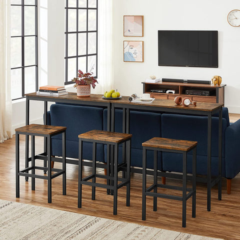 Rootz Bar Table Set - Dining Set - High Table - 2 Stools - Brown - Black - Processed Wood - Metal