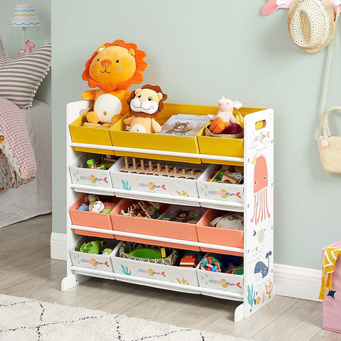 Rootz Toys Organizer - Toy Cabinet - Children's Room Cabinet - Storage Cabinet - Children's Room - For Children - 12 Boxes - Fabric - White