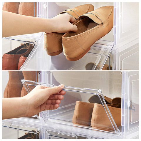 Rootz Set Of 6 Shoe Boxes - Shoe Storage - Shoes Organizer - Plastic - Transparent - Stackable - 27 x 34.5 x 19 cm - Shoes Up To Size 45