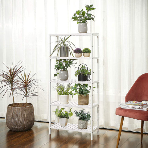 Rootz Bathroom Cabinet - Storage Cabinet - 5 Levels - Bamboo - Height Adjustable - White - 60 x 26 x 130 cm